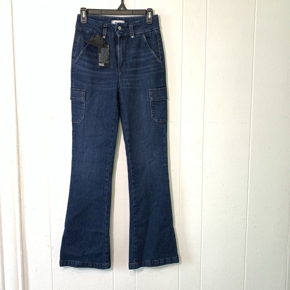 Paige Dion Womens 24 Gracie‎ Lou Cargo Jeans Dark Wash Denim Flare Boot NWT